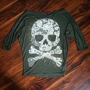 Skull floral green top
